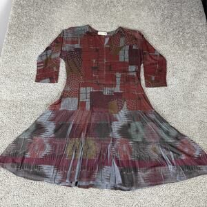 Atelier5 Dress Womens M Red Abstract Art Geometric Swing Trapeze Knit USA